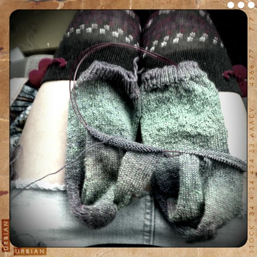 Knitting in the car on a date with Greg