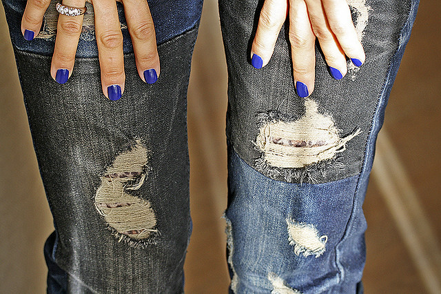 blue nails - rapped jeans