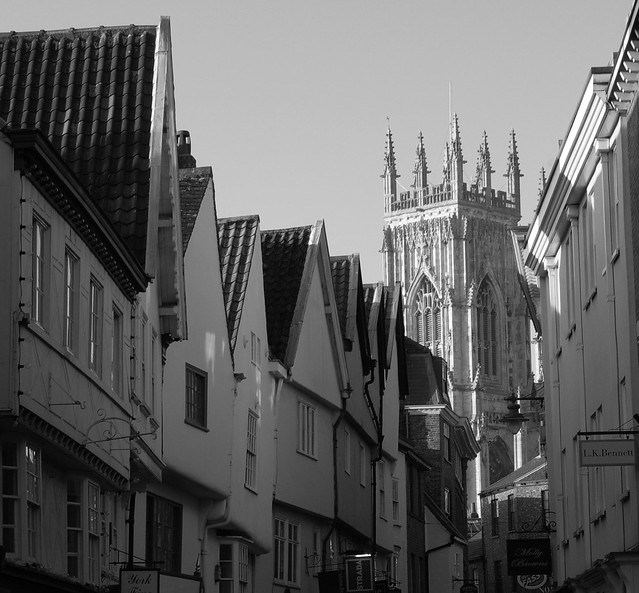 Medieval Townscape Winter Sun bw