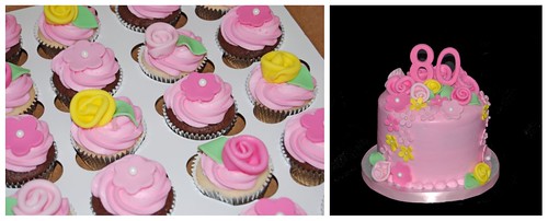 80th Birthday Roses and Simple Flowers Cupcake tower