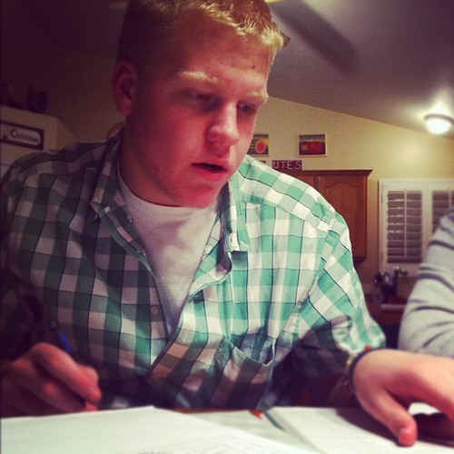 Sunday night 1:  my brother doing math homework