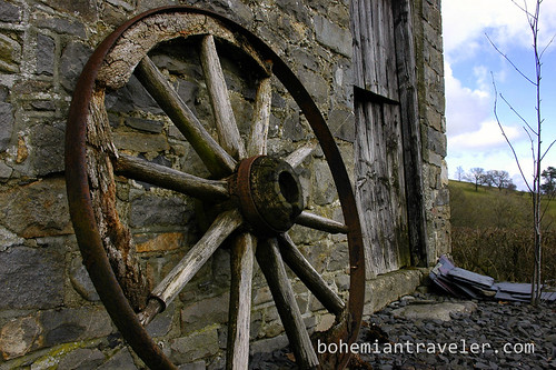an old wagon wheel in Wales