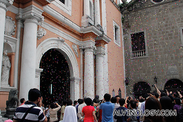 The church was adorned with flying confetti when we arrived