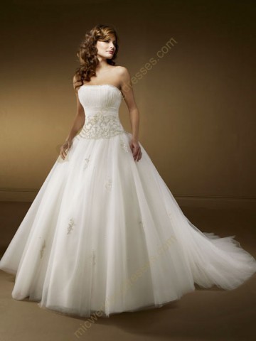 Vintage Style Ball Gown Strapless Beading Embroidery Satin Organza Wedding 