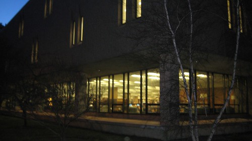 Connecticut College library at night (daily photo, 1/30/12)