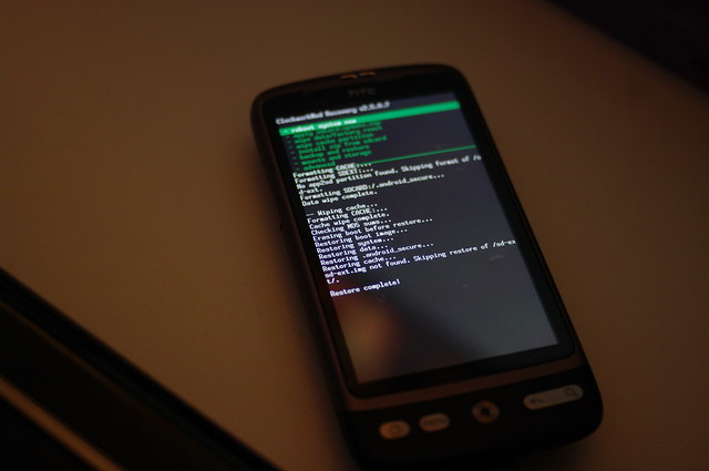 restoring nandroid backup on rooted and repartitioned HTC Desire, success!