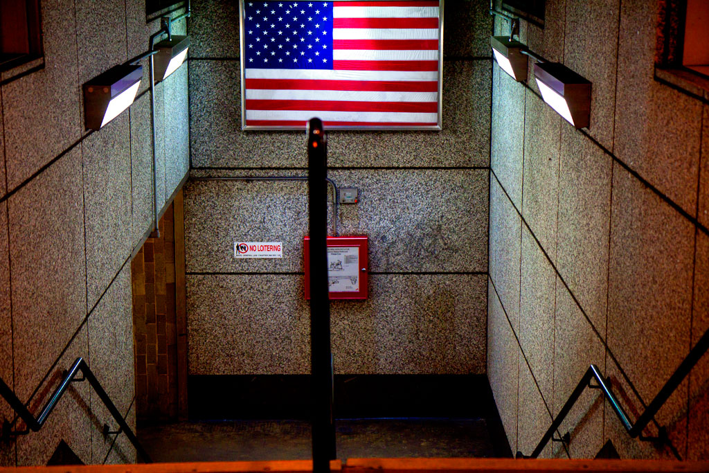 Flag-at-subway-station--Boston