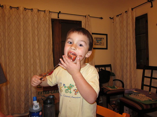 Finn enjoys the chocolate fondue
