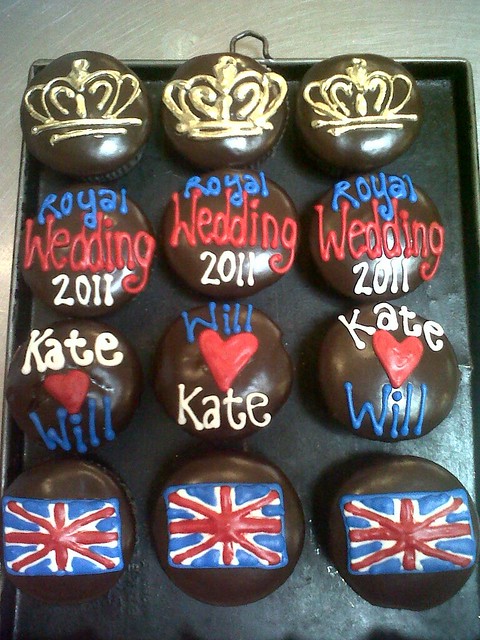 Wicked Chocolate cupcakes decorated with piped Royal Wedding themed decor