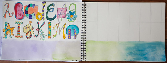 30 Days in My Art Journal: My Own Alpha - Outline & Watercolor 2 Page Spread
