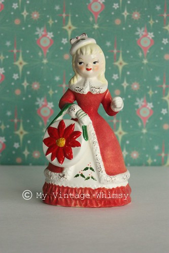Vintage Christmas Figurine Flocked Dress by myvintagewhimsy