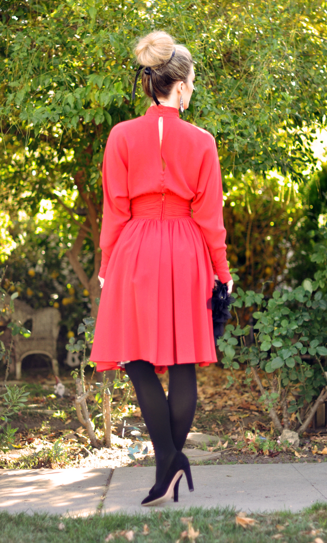 red dress and black tights - vintage lagerfeld dress 