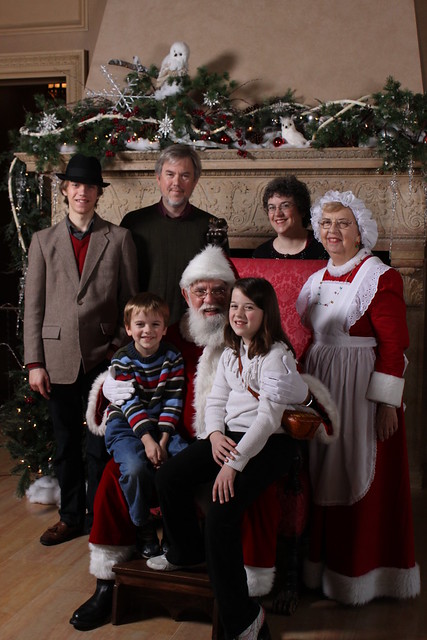 Michael Bates and family, Philbrook, 2011, with Santa and Mrs. Claus