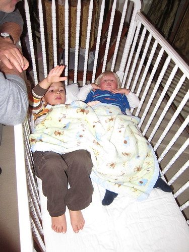 Finn and Logan in the crib