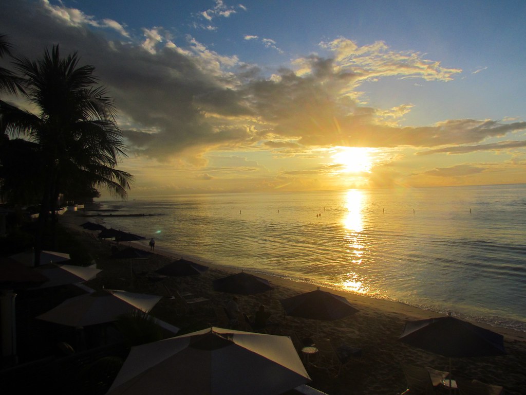 Sunset over Beach at Fairmont hotel, St James, Barbados