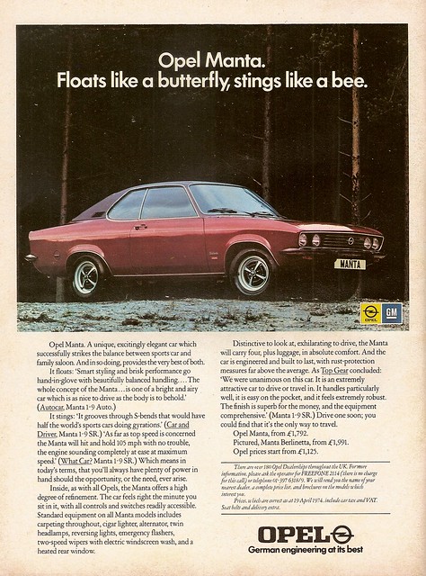 Opel Manta A Advert 1974 by Trigger's Retro Road Tests