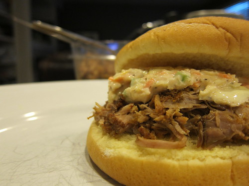 Home-made pulled pork and coleslaw