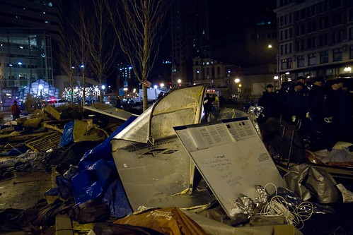 Wreckage of the OccupyBoston Dewey Square Encampment After Destruction by the City of Boston at 0550 am on 12_10_11