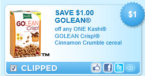 Kashi Golean Crisp! Cinnamon Crumble Cereal Coupon