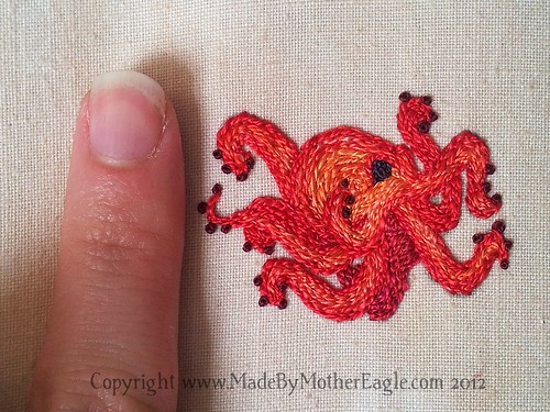Miniature silk split stitch Octopus embroidery