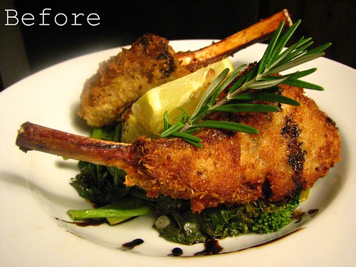 Fried Lamb Chops with Reduced Balsamic and Rosemary Sauce and Grilled Polenta w/ Broccoli di Rape