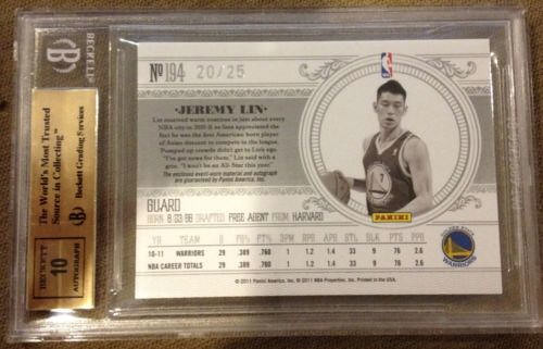 Jeremy Lin GS Trading Card Ebay Back