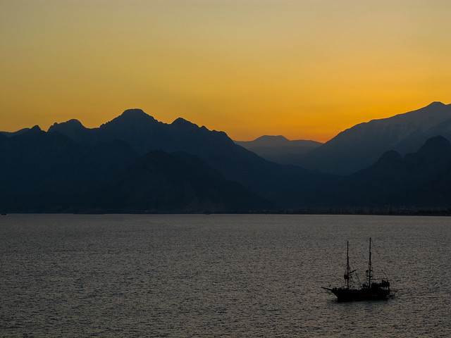 A Ship at Sunset in Antalya