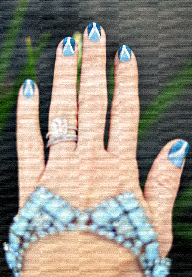 blue triangle  nails -canvas painting