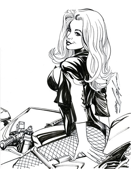 Black Canary on a motorcycle by Neal Adams