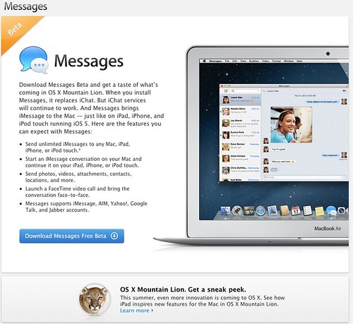 Apple - Mac OS X - Download the free Messages Beta.