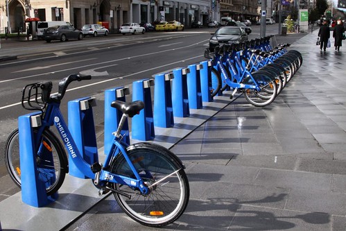 Melbourne Bike Share bikes station, with a lot of empty bays