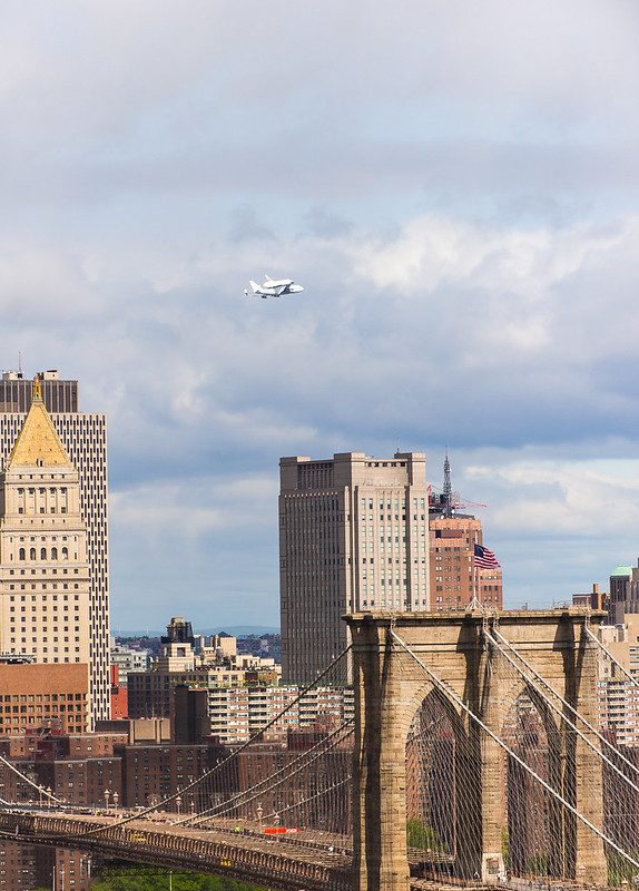 Enterprise Arrives Over NYC and the Brooklyn Bridge