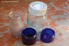 aqua blue mason ball crown jar glass milk bottle cobalt blue noxema antique vintage jar