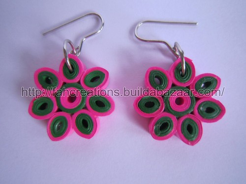 Handmade Jewelry - Paper Quilling Flower Earrings (Pink 1) - QF3 by fah2305