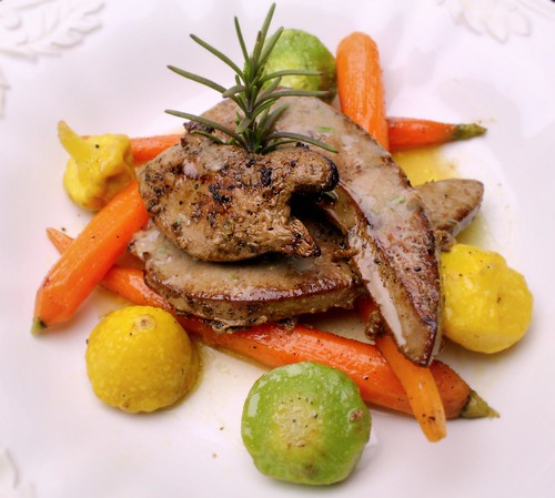 lamb's liver and spring vegetables