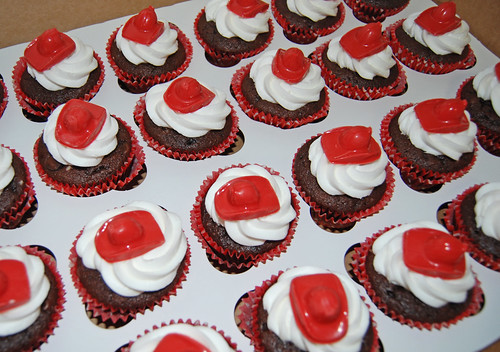 fireman hat cupcakes for a firetruck themed baby shower