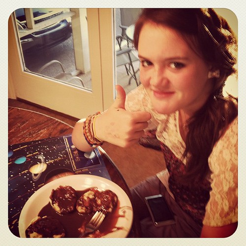Introducing the beautiful @sophieko to chocolate gravy. She likes it!! #itsasouthernthing