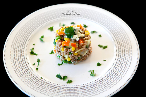 Whole wheat couscous salad with vegetables and Buttermilk Blue cheese