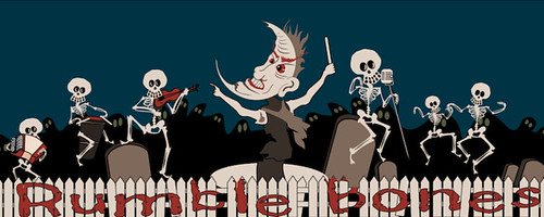 Original Halloween art of skeleton musicians by Bindlegrim