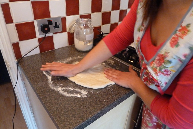 Shaping the lagana bread