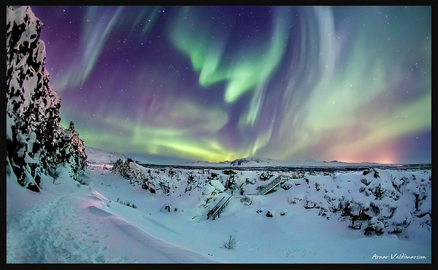 Aurora Borealis at Þingvellir in Iceland