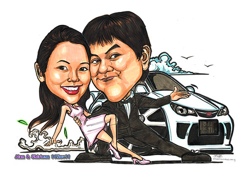 couple caricatures with Honda Type R