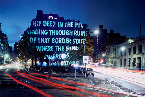 STREET SCENE | "For the City," a written projection in Cooper Square, by Jenny Holzer, 2005