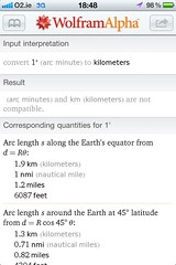 arc minutes and kilometers are not compatible.
