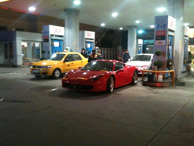 Red Ferrari 458 Italia Parked at the fuel station in Fulya 