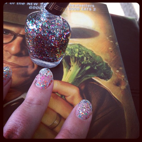 Alton Brown is helping me paint my nails. #febphotoaday #green #glitter