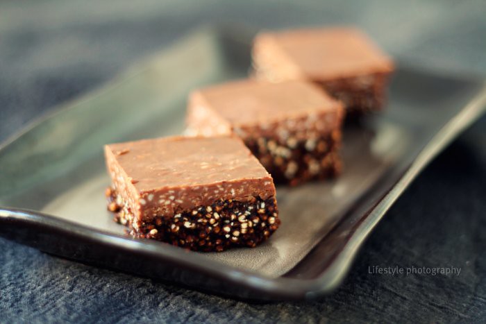 No bake almond butter-carob crispies with almond butter fudge