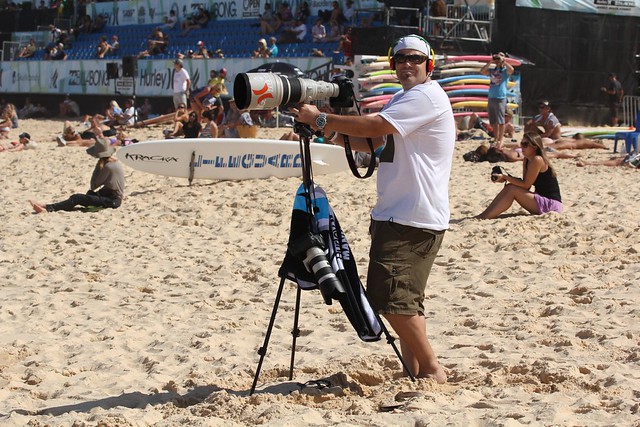 Photographer with long camera lens - Australian Open of Surfing  Manly Beach 2012