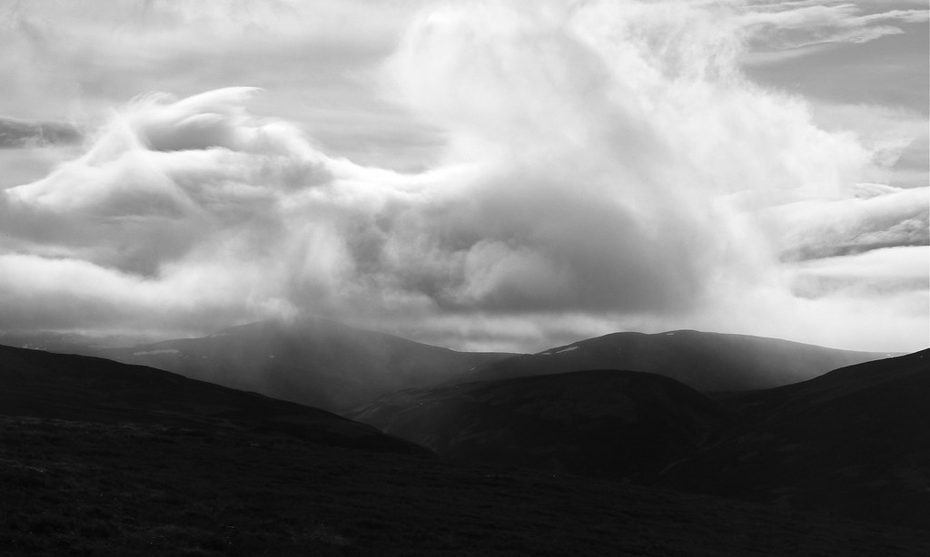 Clouds swirl over Culardoch and Glen Gairn