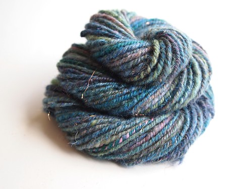 SAG-mystery batt-1.2oz-gift from Shelby-hand carded by me-semi woolen spun-50yds